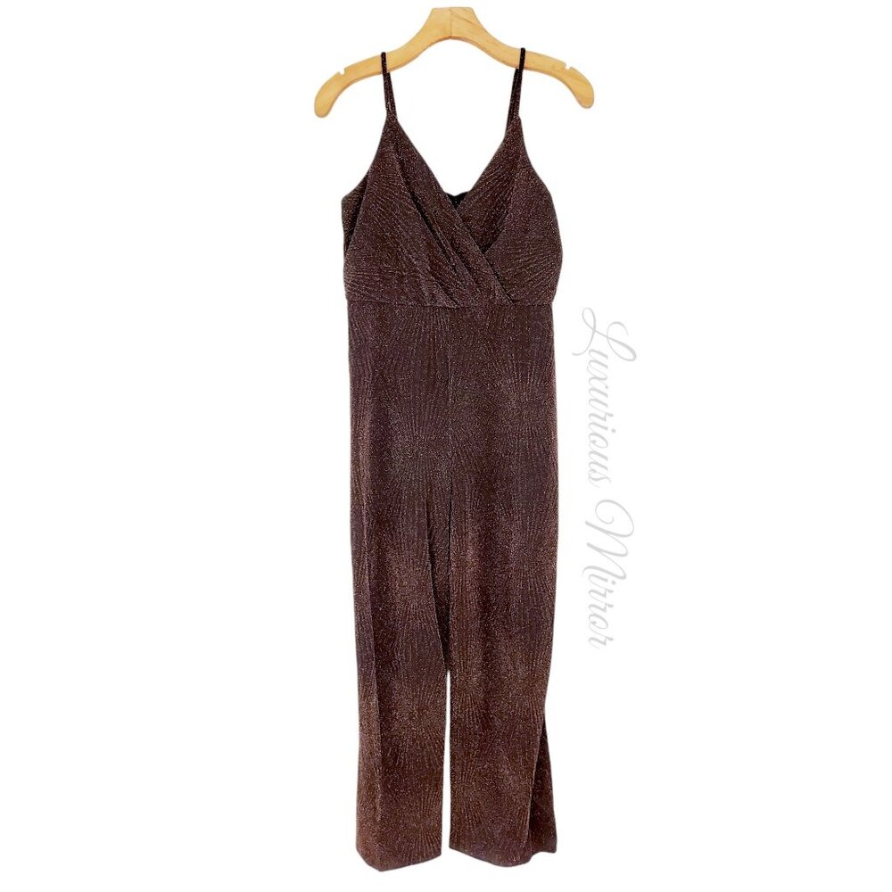 Trixxi Y2K Bedazzled Metallic Sequin Jumpsuit V-Neck Spaghetti Strap Stretch L